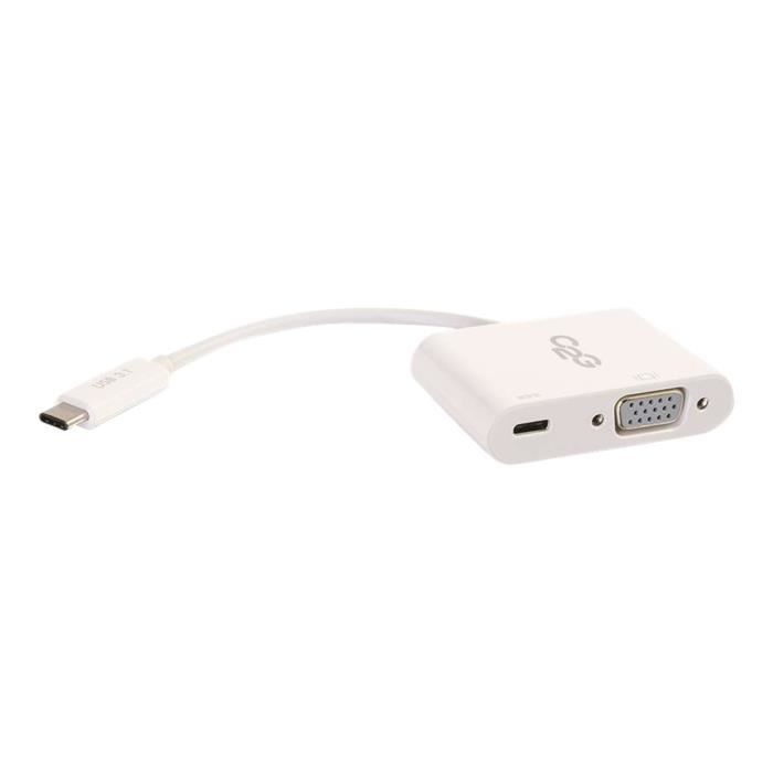 Adaptateur Vidéo - C2G - USB-C Vers VGA - Power Delivery - 1920x1080 - Blanc