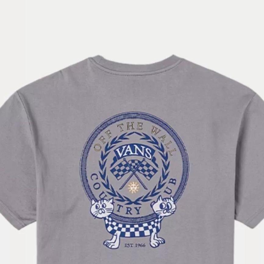 Vans SS25 Мультяшная кошка Повседневная хлопковая футболка с круглым вырезом и коротким рукавом Унисекс Топы Серая VN000NJGAF1