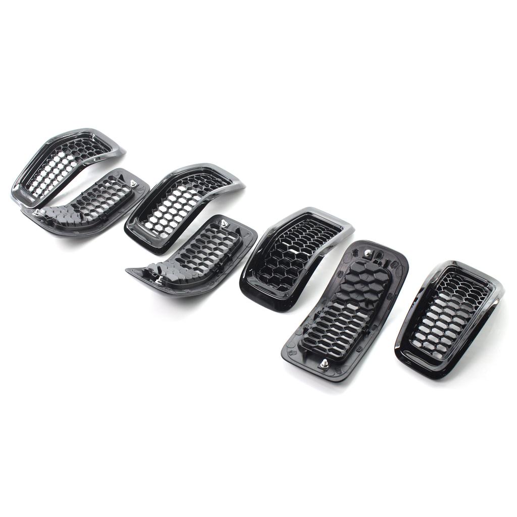 7 шт./компл., глянцевая черная автомобильная сетка, сотовая передняя решетка, вставки, черные кольца на решетку, накладка для Jeep Cherokee 2014-2018, авто