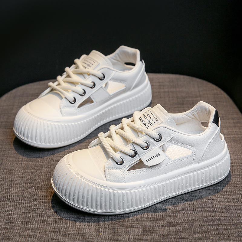 Stepping On Shit Thick-soled Sandals Women's 2025 New Summer Comfortable Bag Head Hollow White Shoes Flat-soled Sports Shoes Board Shoes