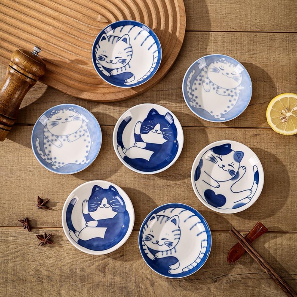 Lucky Cat Pattern Seasoning Plates Japanese Style Sushi Plates Ceramic Dessert Sauce Dish  Fruit