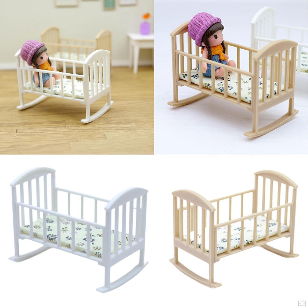 1:12 Miniature Crib Bed Accessories Modern Dolls House Furniture Toy Doll Cradle Ornaments Pretend