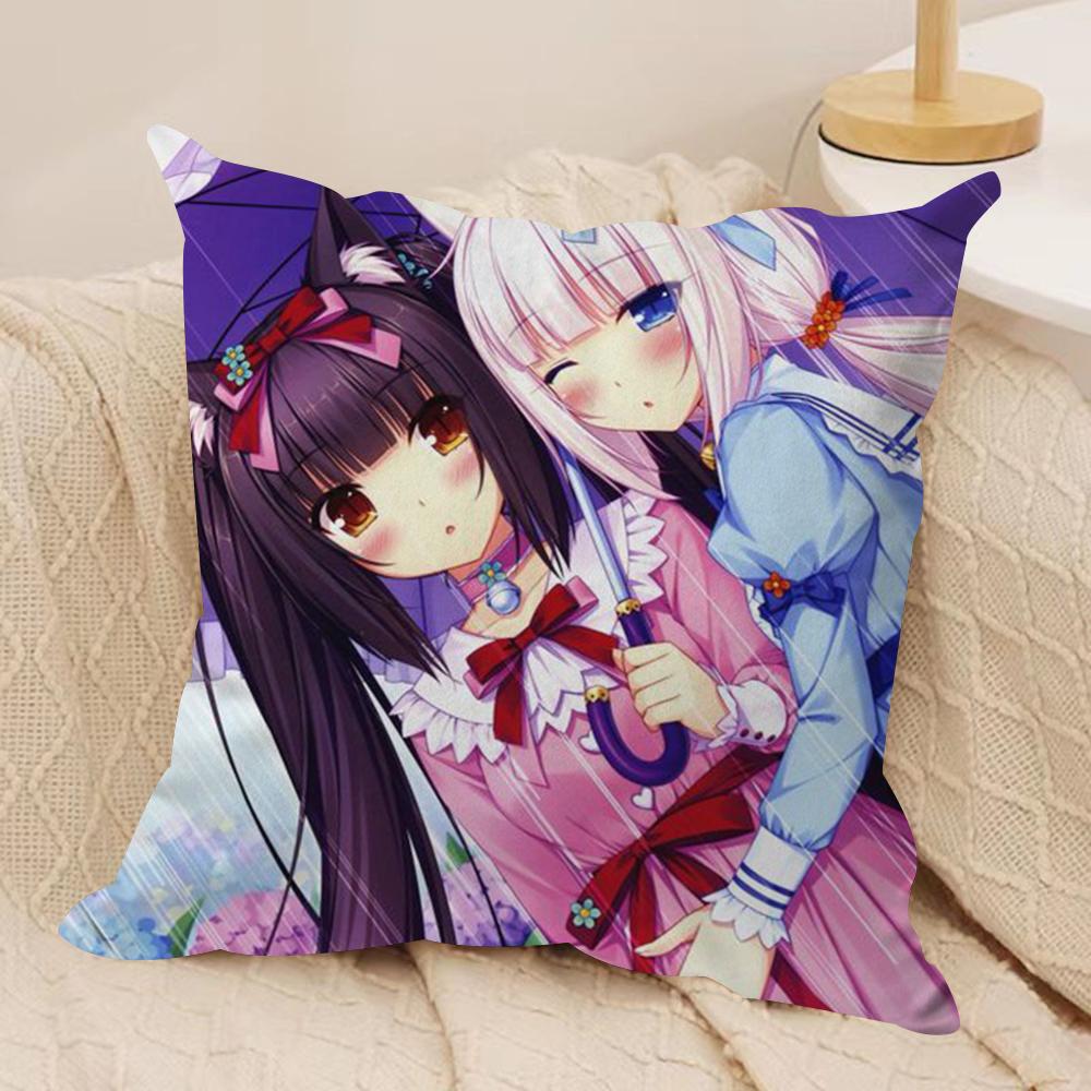 NNekopara Anime Cushion Cover Soft Plush Throw Pillow Cover  DoubleSided Decorative Cushion Case  Sofa Bedroom Home Decor