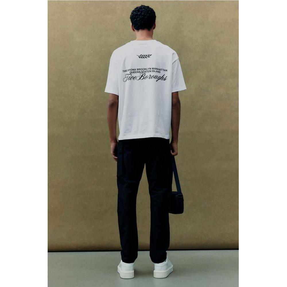 Футболка свободного покроя с принтом HM, белая, Нью-Йорк