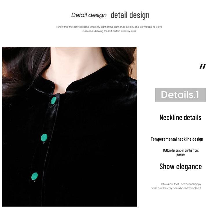 Женское черное бархатное пальто - Новый китайский стиль Весна/Осень Свободный кардиган