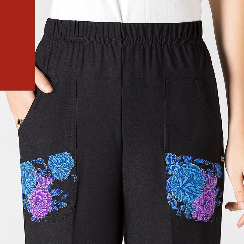 8XL очень большие женские летние брюки среднего возраста, повседневные брюки-карандаш с эластичной резинкой на талии, брюки длиной до икры, брюки с принтом