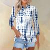 Женский модный повседневный топ на пуговицах с рукавом 3/4 и геометрическим принтом с лацканами