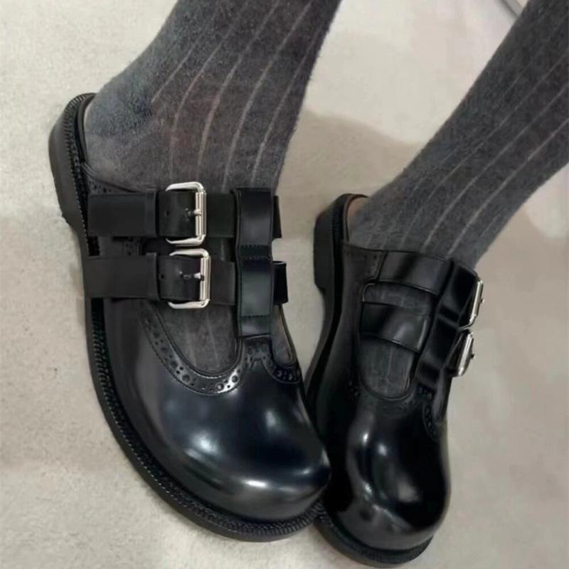 Кукольная головка милые мюли на плоской подошве с двойным ремешком ажурные туфли Мэри Джейн женские весенне-осенние новые на толстой подошве одинарные