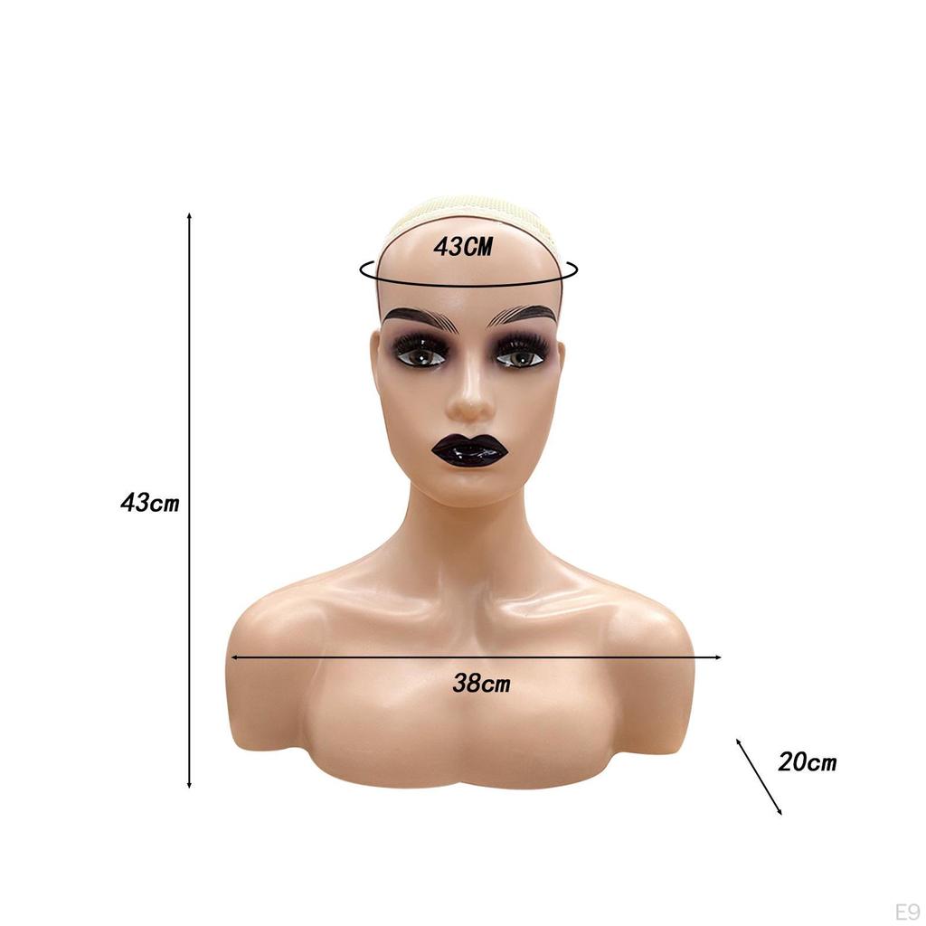 Female Bald Mannequin Head Manikin Wig Display Model with Shoulder for Glasses Earrings
