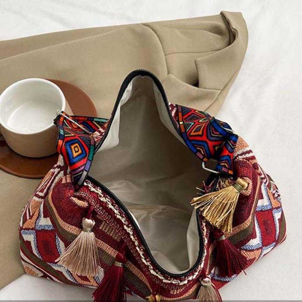 Плетеная сумка с бахромой, сумка через плечо, большая вместимость, сумка-тоут в стиле бохо, этнические сумки через плечо для женщин