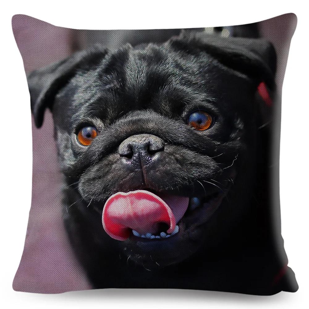 Both Sided Pug Dog Print Cushion Cover Decoration Pet Animal Pillow Case for Sofa Home Car Linen Pillowcase 45x45cm