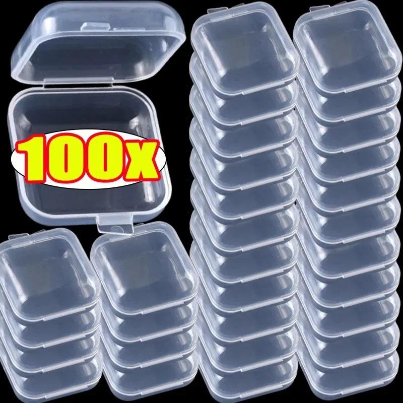 1/100pcs Small Square Jewelry Storage Box Covers Case for Pill Earrings Transparent Plastic Dustproof Earplug Storage Pack Boxes