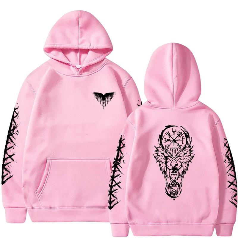 2025 Модный Зимний Осенний Повседневный Спортивный Джоггер Топ Верхняя Одежда Мода Мужская Толстовка Мужская Древнескандинавская Ворон Волк Толстовка с капюшоном