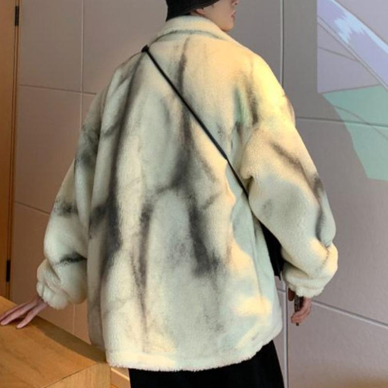 Men Tie-dye Parkas Zipper Thicken Winter Oversize Outwear Coats BF Couple Stand Collar Warm Jackets