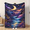 Fflannel Blanket 1pc Night Waterfall And Moon Soft Comfortable and Warm This Nap Blanket/sofa Blanket Is Suitable for All Seasons