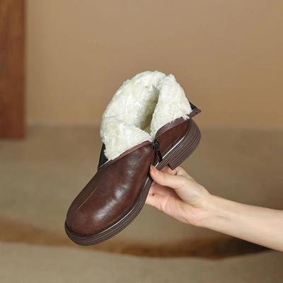 Модные НОВЫЕ Зимние Женские Ботинки Круглый Носок Массивный Каблук Обувь Спилок Обувь для Женщин Лаконичные Теплые Плюшевые Ботильоны Молния Современные Ботинки