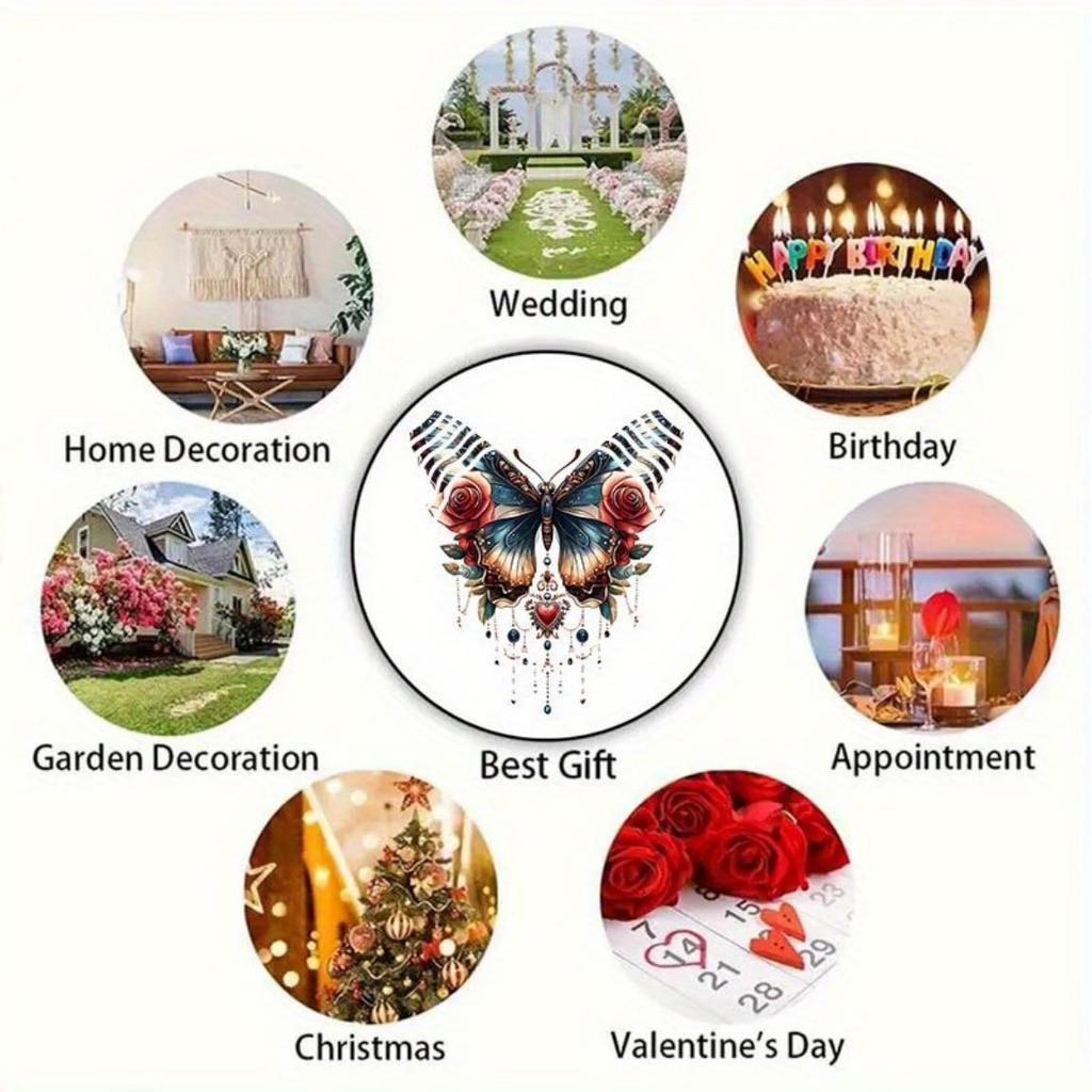 Металлический колокольчик ветра «Роза и бабочка», декор для сада на открытом воздухе с 3D-динамическим искусством, вращающиеся на 360° крючки, работающий от ветра для патио, двора или праздничного украшения