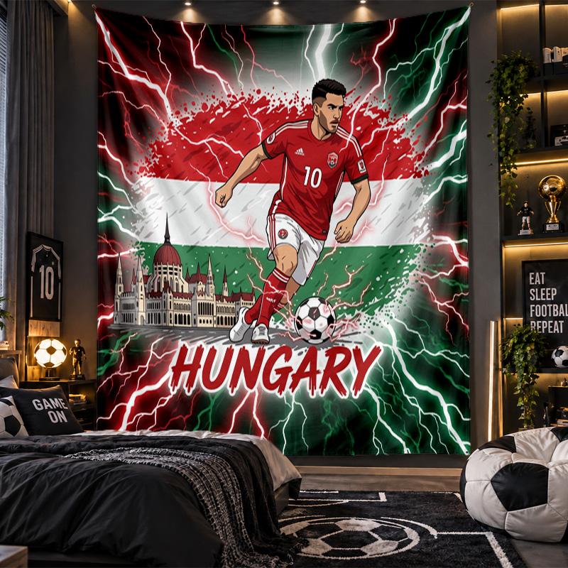 Wall Hanging Tapestry Hungary Football Print Cloth for Living Room Bedroom Home Decor