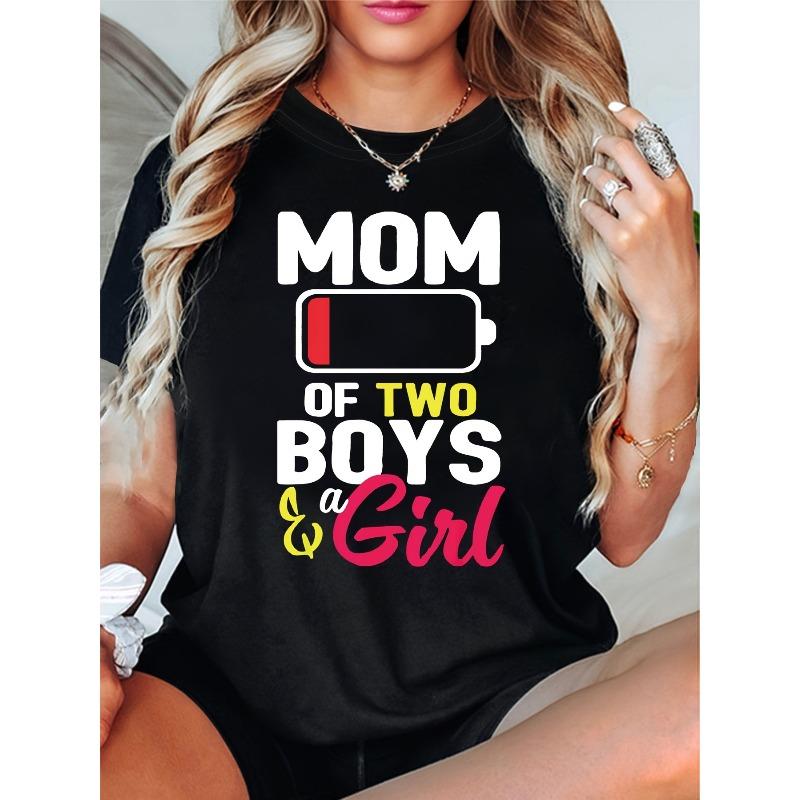Женская футболка с принтом 'MOM OF TWO' и буквой, с круглым вырезом, коротким рукавом, весенне-летний повседневный топ