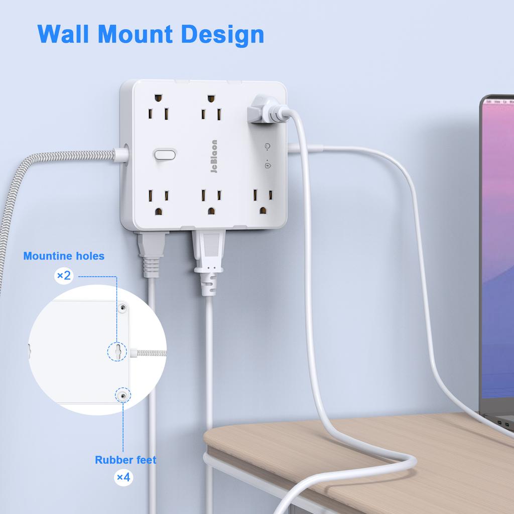 Сетевой удлинитель с розетками переменного тока (вилка США), многопортовый, шнур 5 футов, электрическая розетка, умный USB, для офиса, дома, сетевой фильтр, защита от перенапряжения