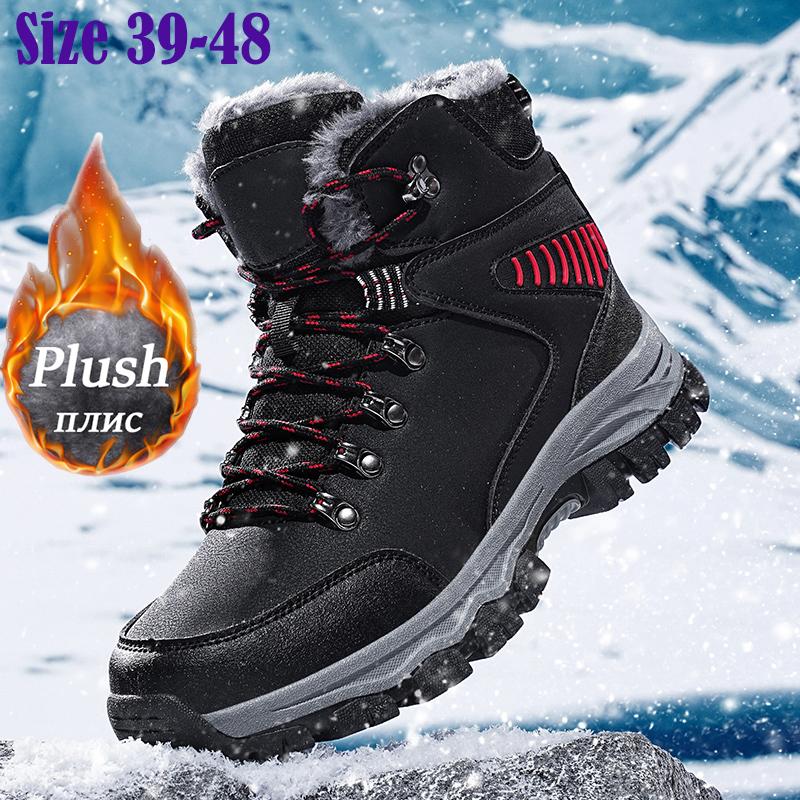 Men Winter Snow Boots Fashion Waterproof Sneakers Super Warm Brand Boots Outdoor Male Plush Hiking Boots Work Shoes Size 39-48