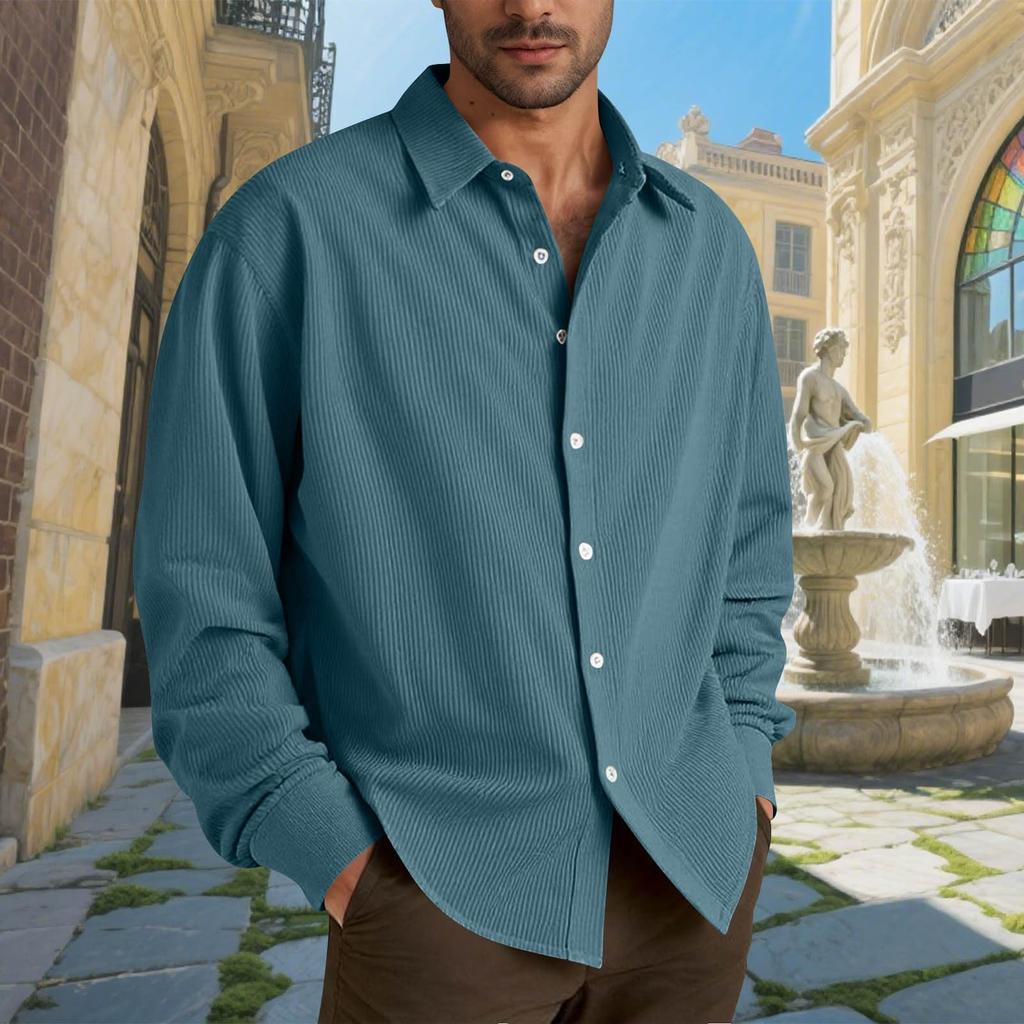 Мужские хлопковые рубашки с длинным рукавом, повседневная текстурированная футболка на пуговицах, свободные топы для отпуска, пляжа, легкие