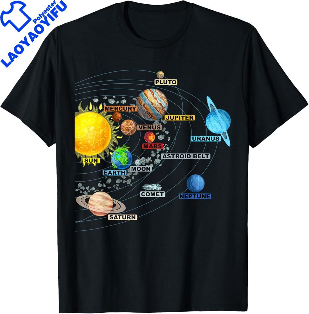 Solar System Colorful Space Planets Educational TShirt Unisex Unisex Short Sleeved Graphic T Shirts Crewneck Casual Funny Clothes