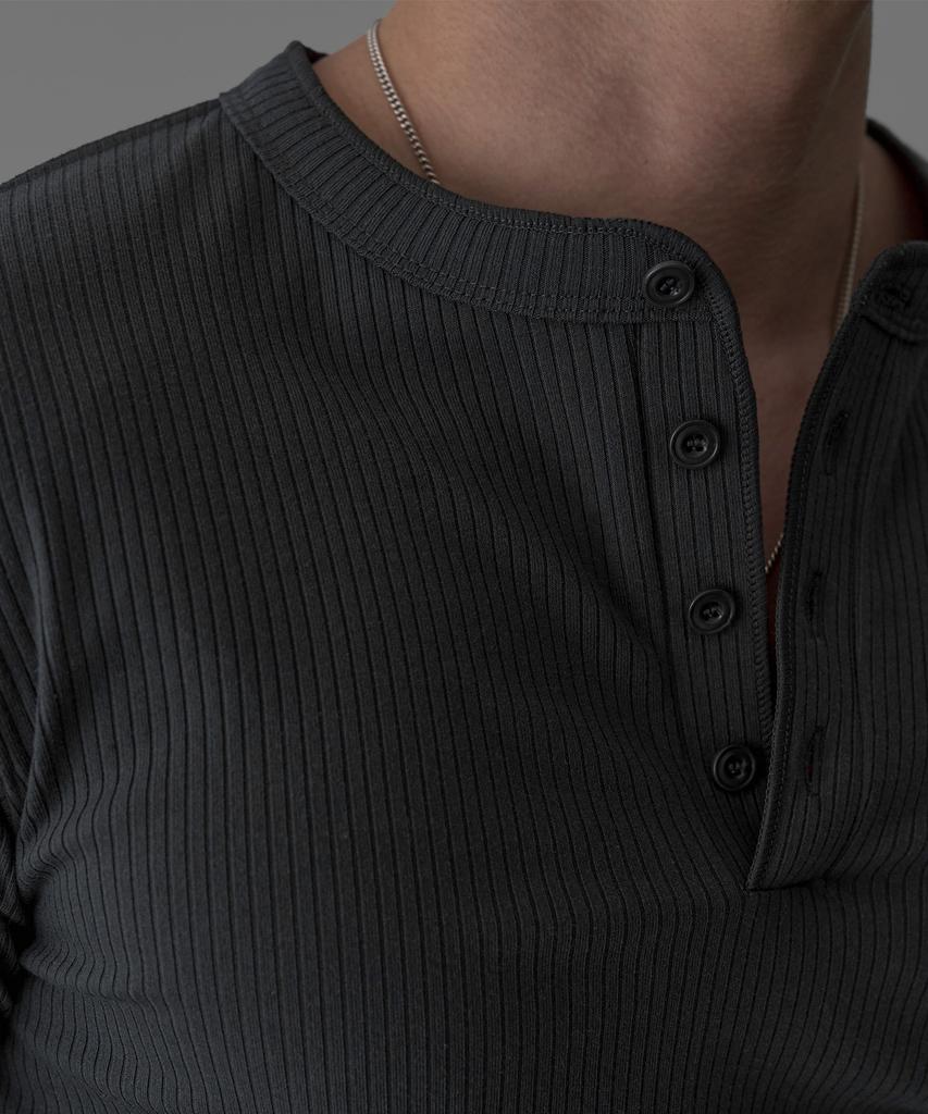 Baulopeulodeogteu Мягкая ребристая мужская футболка-henley с воротником-стойкой [Угольный]