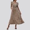 2025 New Summer Women's Clothing Medium and Long Waist-trimmed Leopard Print Dress