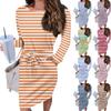 Женское повседневное модное сексуальное платье с круглым вырезом и длинными рукавами в полоску
