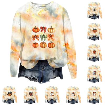 Женская мода с принтом, длинный рукав, свободный круглый вырез, свитшот, осень