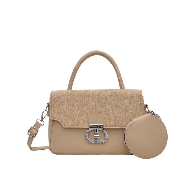 Vintage color-blocking texture lock buckle bag for women, new style for elegant commuting, handheld, shoulder crossbody, small square bag