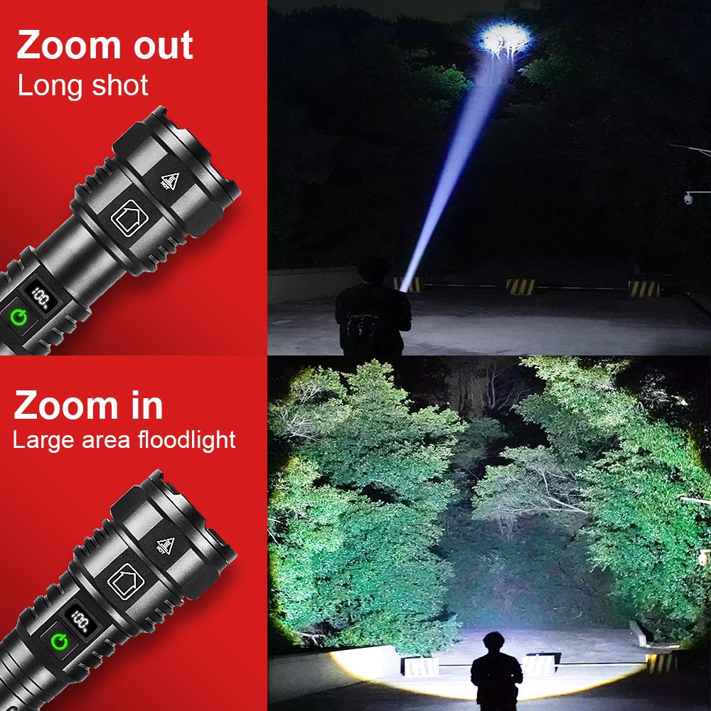 2000M Spotlight LED Flashlight 500W White Laser High Power Flashlight USB Rechargeable Powerful Torch Lantern Hand Lamp