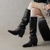 Light Luxury Niche Retro Leather Knight Boots 2025 Autumn and Winter New Women's Boots Foreign Trade Pointed Thick Heel High Boots