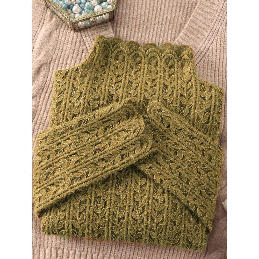 Топ из сетки с высоким воротником и кружевом с начесом для женщин - Модный осенне-зимний слой