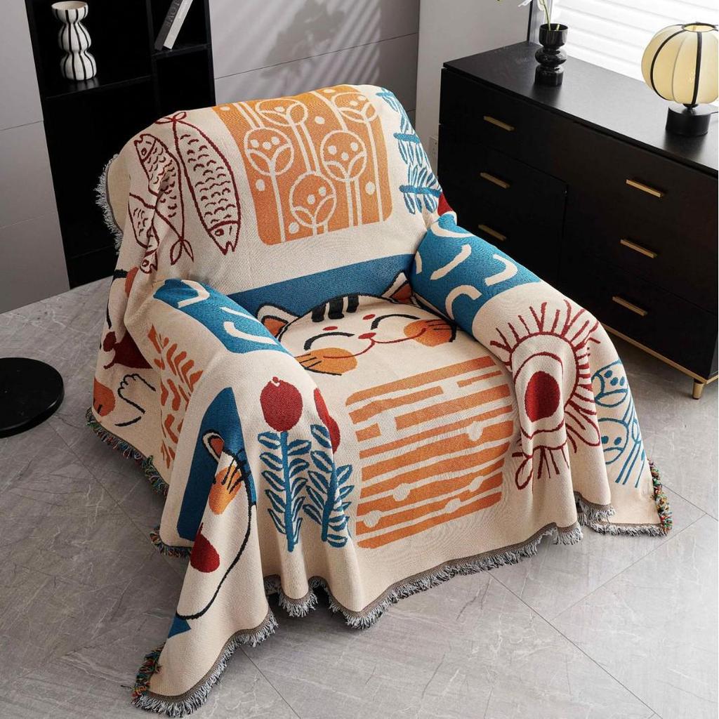 Роскошный чехол для кресла-реклайнера «Счастливый кот»: Нескользящий, двусторонний, всесезонный протектор для спинки и подушки
