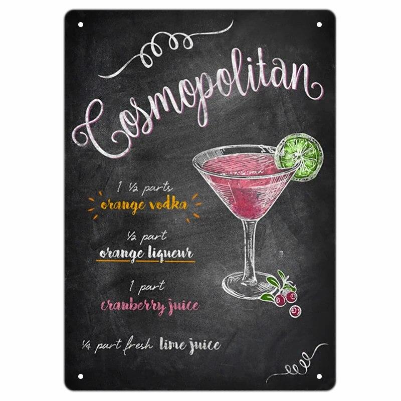 Vintage Bloody Mary Poster Tin Sign Retro Whiskey Sour Cocktail Metal Plaque Tiki Bar Pub Kitchen Home Decor