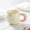 High Value Couple Cup with Lid Spoon Contrasting Color Hand Pinch Pattern Big Ear Ceramic Cup Office Home Coffee
