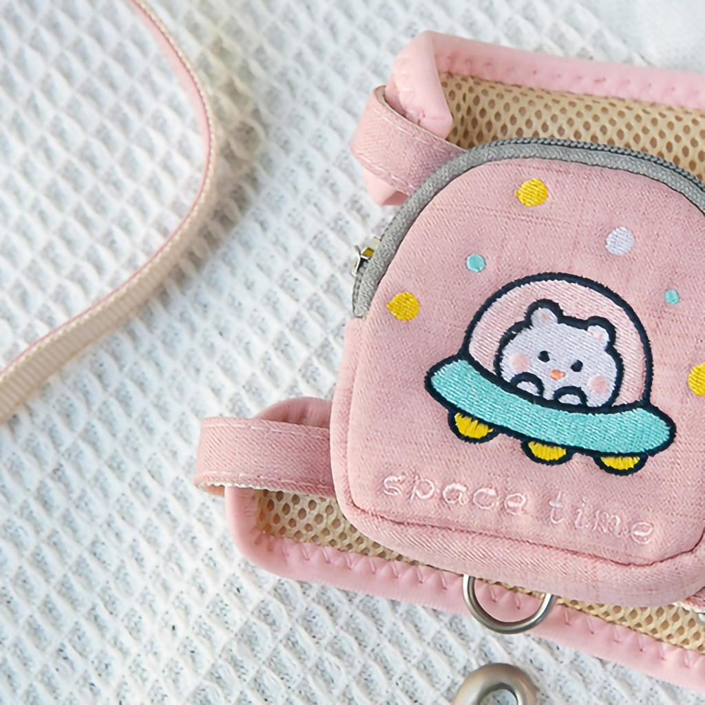 Pet Backpack Harness Adjustable Outdoor Cat Saddle Bags with  Leash for Small Pets Cats Dogs