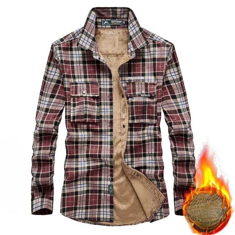 Men's Fleece Thickened Plaid Shirt Large Size Long Sleeve Casual Plaid Shirt Men's Jacket
