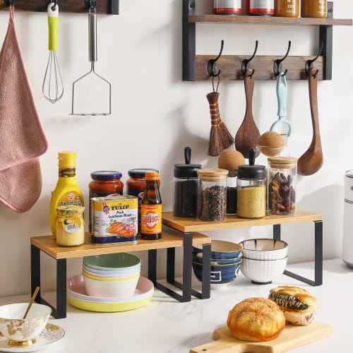 YMYNY Kitchen Rack, 2-Piece Set, Seasoning Rack/Spice Rack, Countertop Shelf, Stackable, Expandable Cabinet Storage Case for Aquariums, Cosmetics, Can