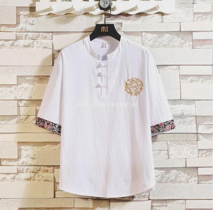 Футболка буддийская мужская в китайском стиле из льна Hanfu Zen