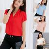 Офисная Леди Формальная Летняя Однотонная Шифоновая Блузка V-образный вырез Короткий рукав Рубашка