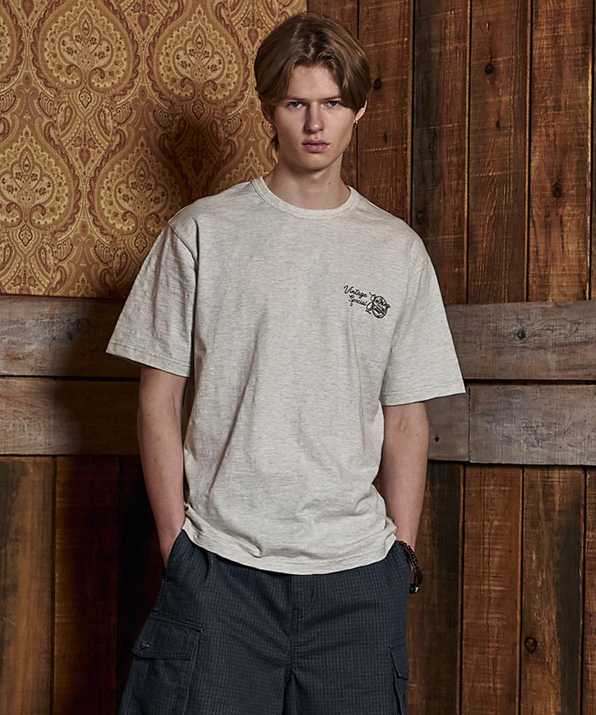 MAGOODGAN Swagber 3597 Slub Semi-Overfit Gray At Oatmeal Melange Short Sleeve Tee