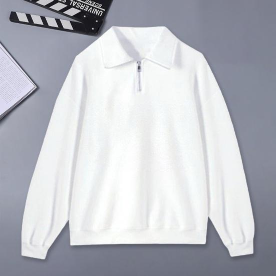 Men's Lapel Sweatshirt Casual Zip Collar Long Sleeve Pullover Loose Fit Solid Color Top for Streetwear Sports Daily Wear