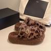 Плюшевые удобные полутапочки на толстой подошве, женские, для осени и зимы, новые, высококлассные, повседневные, с леопардовым принтом, пушистые тапочки, тренд