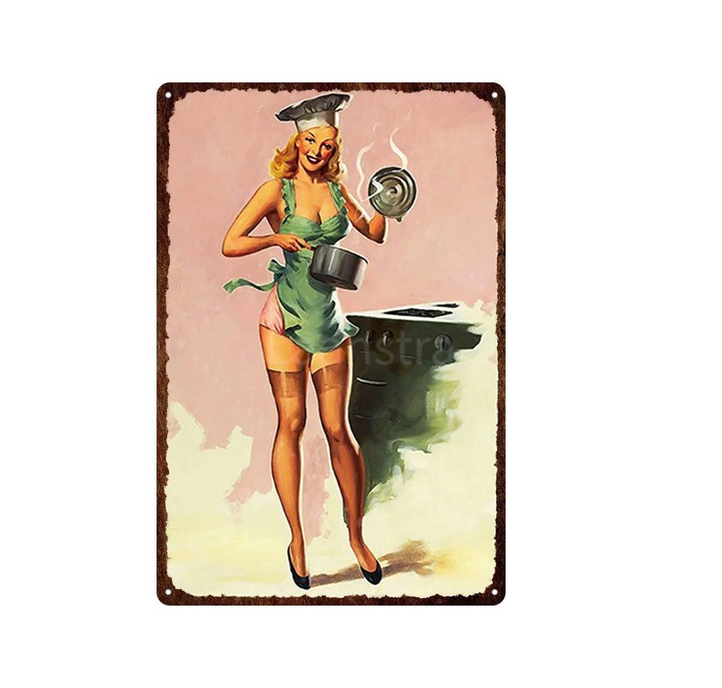 Жестяная картина Элегантная девушка пин-ап Ретро постеры Жестяная табличка Металлическая табличка Декор Стена Женский портрет Бар Паб Клуб Мужская пещера Картинки