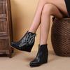 2024 Autumn Early Winter Shoes Women Ankle Boots Platform Modern Ladies Wedge Heels 10cm Flowers Pure Black Plus Size 42 D151