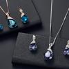 Женщины капли воды форма горный хрусталь кулон серьги-гвоздики ожерелье комплект ювелирных изделий