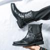 Мода Классический Стиль Мужские Модные Ботинки Хайтопы из Резной Крокодиловой Кожи Удобные Ботинки с Острым Носком Высокого Качества для Мужчин Рыцарей